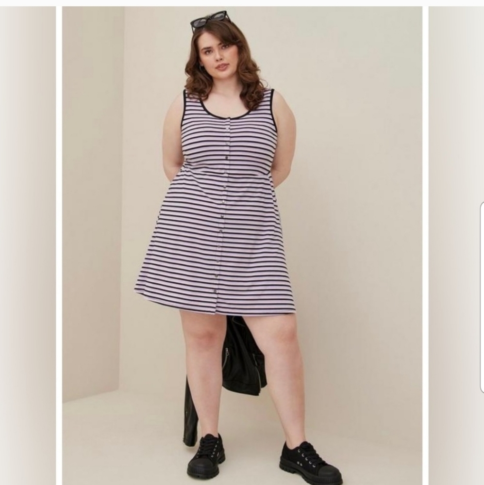 TORRID black pink gray stripe sleeveless snap front jersey dress 0